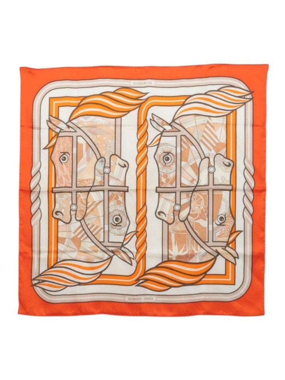 Hermes Carre 70 Quadrige Scarf Orange Multicolor Silk